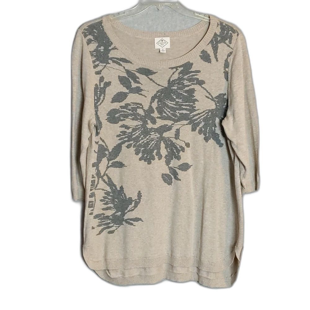 St John's Bay Beige Floral Lightweight Sweater Women's 1X